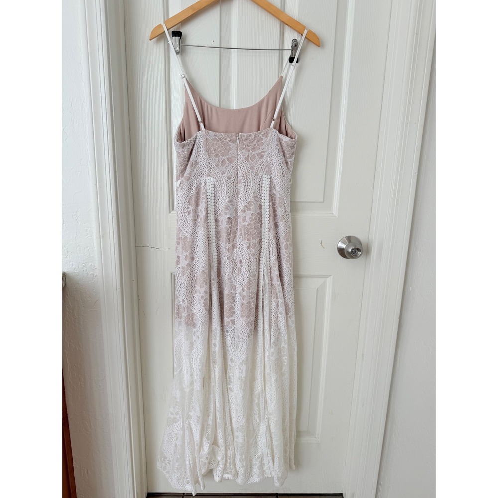 Selfie Leslie White Lace Maxi Dress Nude Lining Sleeveless Wedding Guest Large - Picture 14 of 16